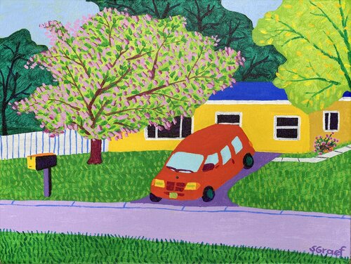 Tree with Pink Flowers de Sue Graef, Pintura a la venta en Singulart