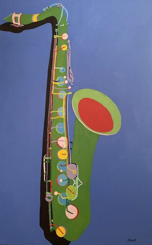 Saxophone on Blue von Sue Graef, Malerei kaufen auf Singulart
