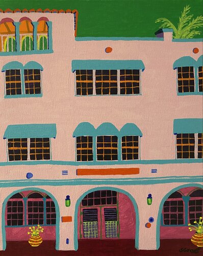 Miami Beach Hotel di Sue Graef, Pittura in vendita su Singulart