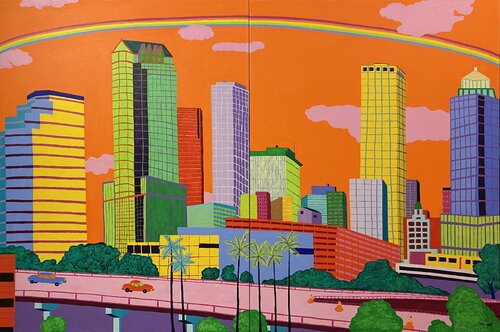 Tampa Skyline Rainbow by Sue Graef, Painting for Sale on Singulart