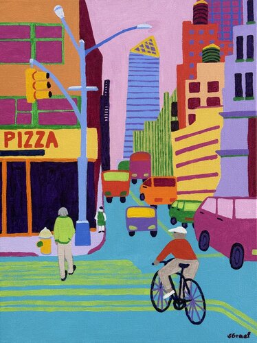 Manhattan Bicycler di Sue Graef, Pittura in vendita su Singulart