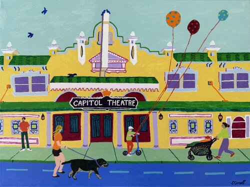Walking by the Capitol Theatre by Sue Graef, 油畫 for Sale on Singulart