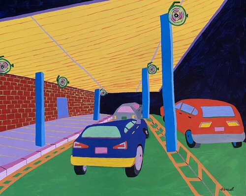In Line at Chick-fil-A van Sue Graef, Schilderij te koop op Singulart