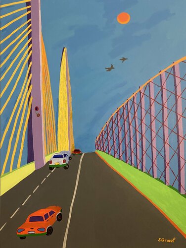 Driving Over the Sunshine Skyway Bridge de Sue Graef, Pintura a la venta en Singulart