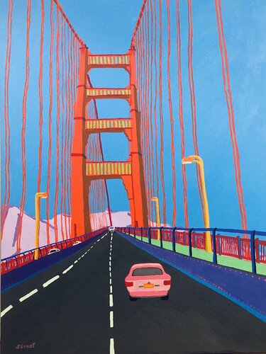 Driving Across the Golden Gate Bridge van Sue Graef, Schilderij te koop op Singulart