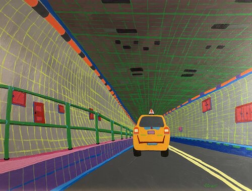 Driving Through the Holland Tunnel van Sue Graef, Schilderij te koop op Singulart