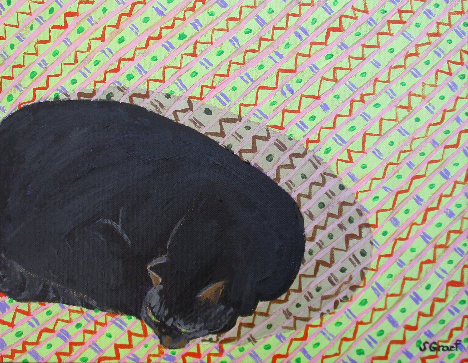 Cat on Pattern Rug Sue Graef