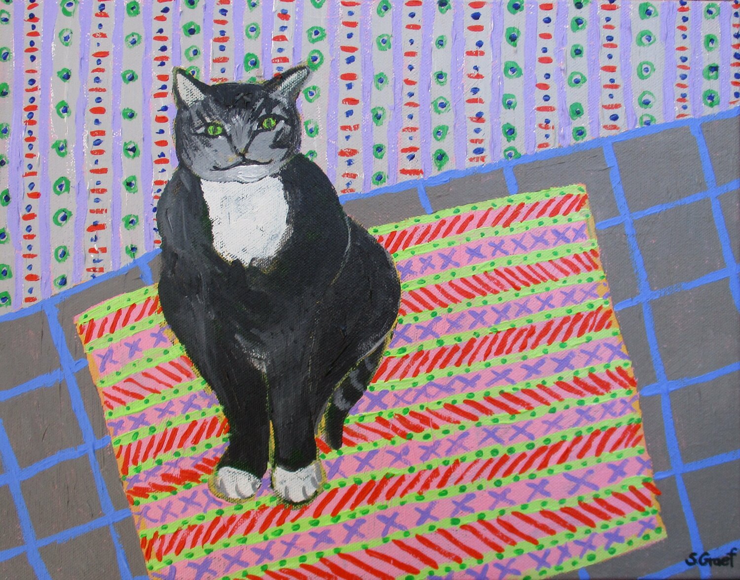 Tuxedo Cat Sue Graef Original painting for sale