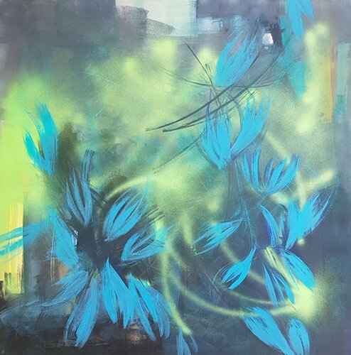 cornflower in the wind di Karolina Kasprzak, Pittura in vendita su Singulart