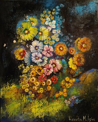 " Night Flowers " van Reneta Isin, Schilderij te koop op Singulart