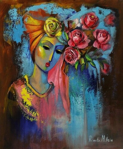 " The Madonna with Roses " van Reneta Isin, Schilderij te koop op Singulart