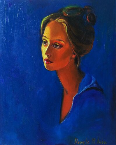 " Fiery blue " di Reneta Isin, Pittura in vendita su Singulart