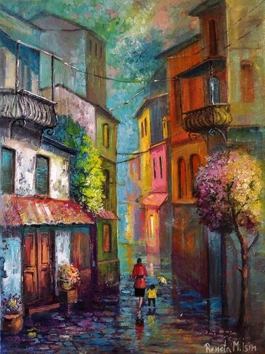 " Walk around the Latin Quarter " -  Paris Old Town van Reneta Isin, Schilderij te koop op Singulart