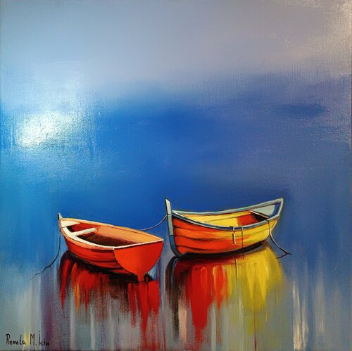 " Shared Silence " - Boats di Reneta Isin, Pittura in vendita su Singulart