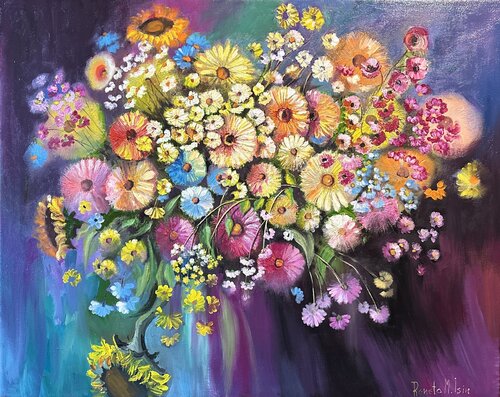 " Abstract Flowers " di Reneta Isin, Pittura in vendita su Singulart