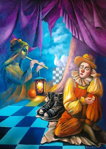 " The Clown's Dream " de Reneta Isin, Pintura a la venta en Singulart