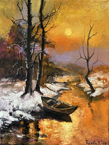" Winter Sunrise with Boat " von Reneta Isin, Malerei kaufen auf Singulart