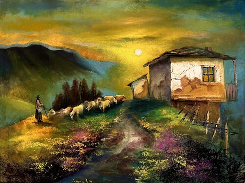 " Lesidren - The Shepherdess " di Reneta Isin, Pittura in vendita su Singulart