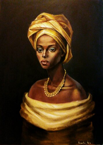 " Woman in Yellow "  African woman portrait by Reneta Isin, Painting for Sale on Singulart
