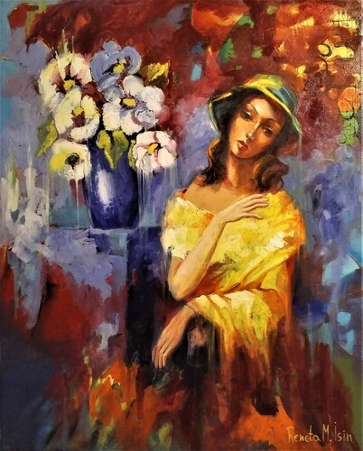 " French Woman in Studio " ( Lady ) de Reneta Isin, Pintura a la venta en Singulart