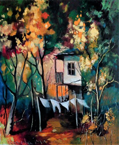 " Forest House " di Reneta Isin, Pittura in vendita su Singulart