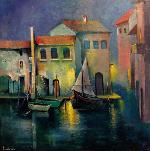 " Venice " -  Boats di Reneta Isin, Pittura in vendita su Singulart