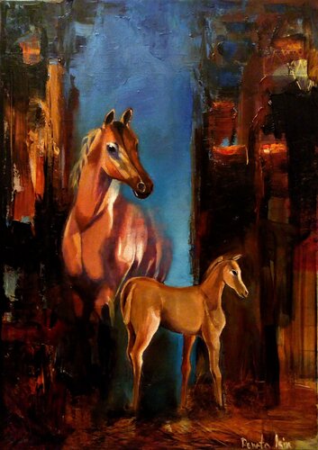 Horses Family de Reneta Isin, Pintura a la venta en Singulart