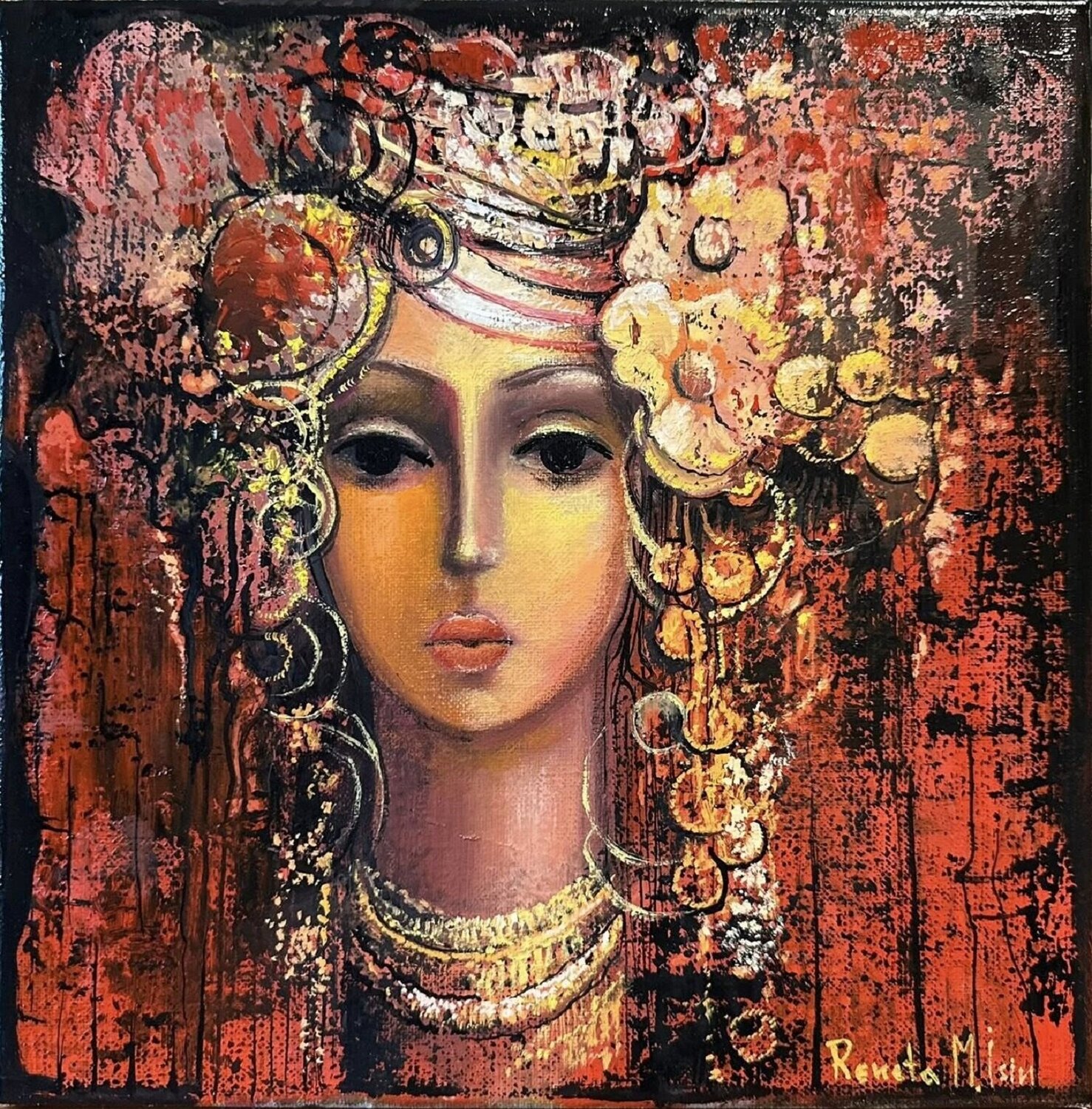 " Woman with flowers " No.3 Reneta Isin Originalgemälde zu verkaufen
