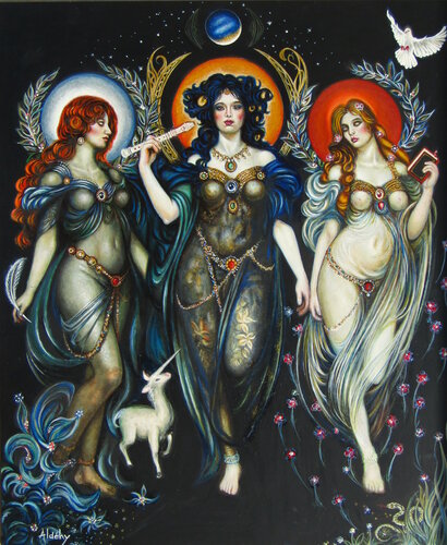 "TRIO D'OR ET D'ART" - Les Muses de La littérature, de la musique et la poésie. par Aldehy, Peinture en vente sur Singulart