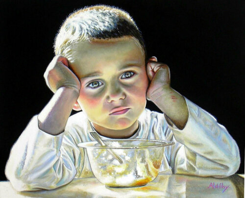 Portrait de Léonard de Vinci enfant. di Aldehy, Pittura in vendita su Singulart