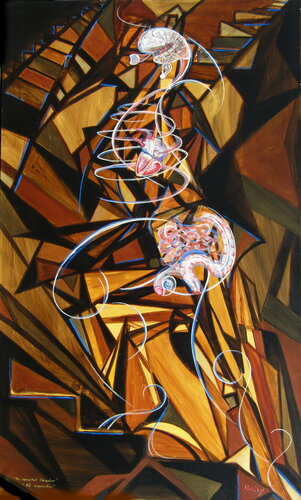 Nu Remontant l'escalier. Ré-organisation. par Aldehy, Peinture en vente sur Singulart