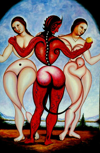 Les trois Grâces - D'aprés Raphaël. di Aldehy, Pittura in vendita su Singulart