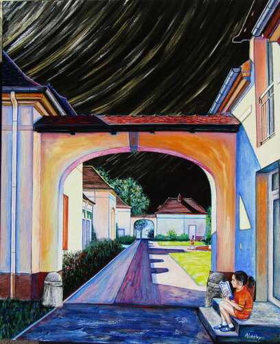 La Liseuse - Bibliothèque du Creusot. by Aldehy, Painting for Sale on Singulart