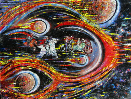 Les Quatre Cavaliers de l'Apocalypse. L'alpha et l'oméga. von Aldehy, Malerei kaufen auf Singulart