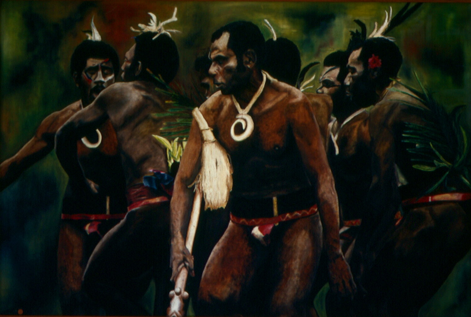 Danse des Big Nambas à Malikolo - Vanuatu. Aldehy Originalgemälde zu verkaufen