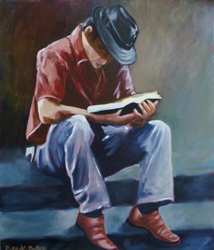 La lecture by Patrick Briere, Painting for Sale on Singulart