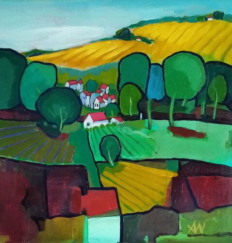Landschaft-Dorf in Sauerland de Alexander Wotschel, Pintura a la venta en Singulart