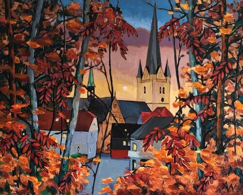 Herbst, Blick auf die Stadt Menden by Alexander Wotschel, Painting for Sale on Singulart