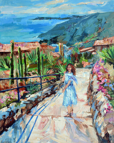Promenade au jardin d'Eze par Olga Novokhatska, Peinture en vente sur Singulart