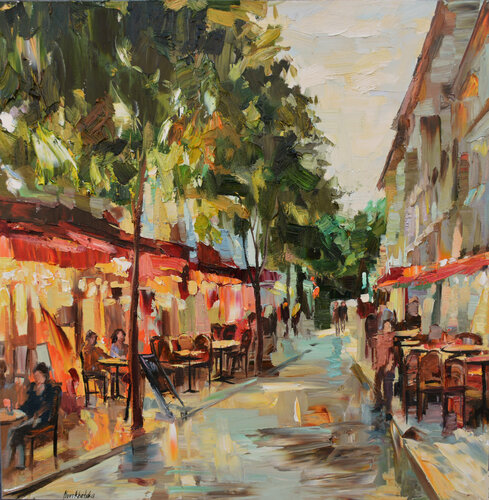 Dans une rue pietonne par Olga Novokhatska, Peinture en vente sur Singulart