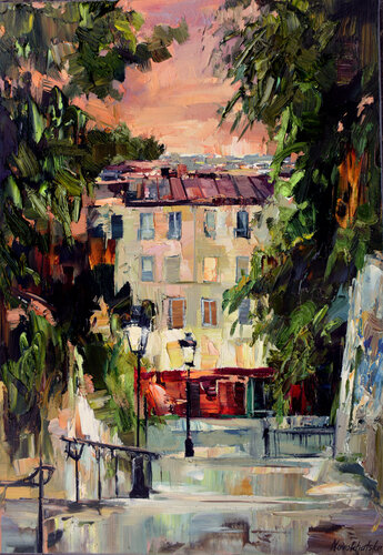 Montmartre le soir par Olga Novokhatska, Peinture en vente sur Singulart