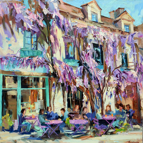 Café Au Vieux Paris par Olga Novokhatska, Peinture en vente sur Singulart
