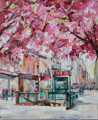 Métro parisien au printemps par Olga Novokhatska, Peinture en vente sur Singulart