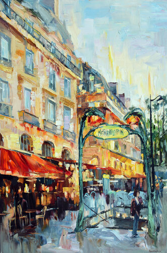Métro Saint-Michel par Olga Novokhatska, Peinture en vente sur Singulart