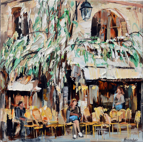Café aux fleurs blanches par Olga Novokhatska, Peinture en vente sur Singulart