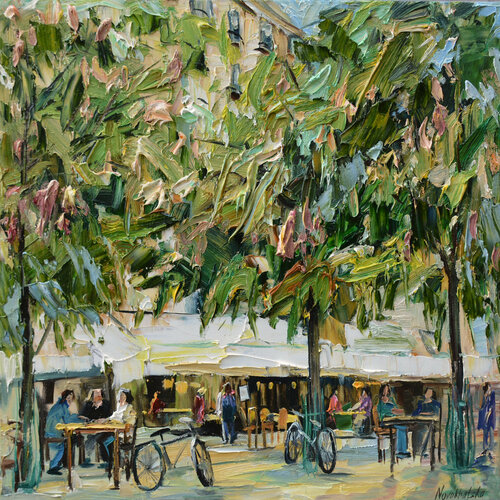 Place Dauphine en été par Olga Novokhatska, Peinture en vente sur Singulart