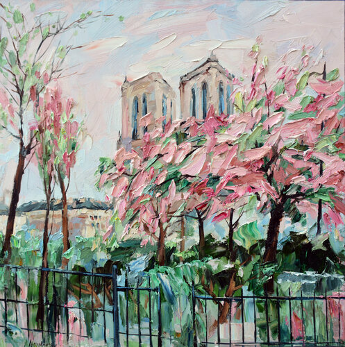 Notre Dame au printemps di Olga Novokhatska, Pittura in vendita su Singulart