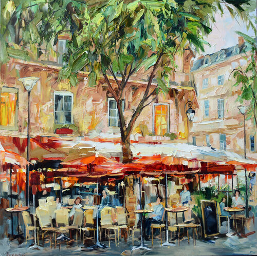 Café l'Étincelle par Olga Novokhatska, Peinture en vente sur Singulart
