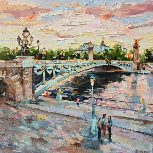 Pont Alexandre III au soleil couchant di Olga Novokhatska, Pittura in vendita su Singulart