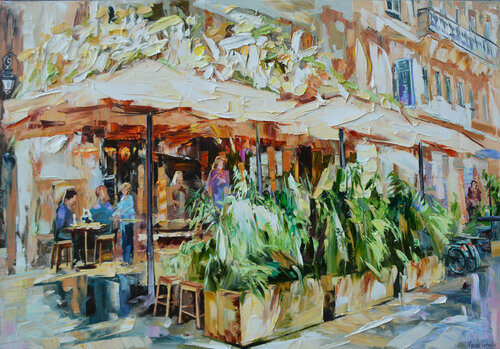 Bistrot parisien par Olga Novokhatska, Peinture en vente sur Singulart